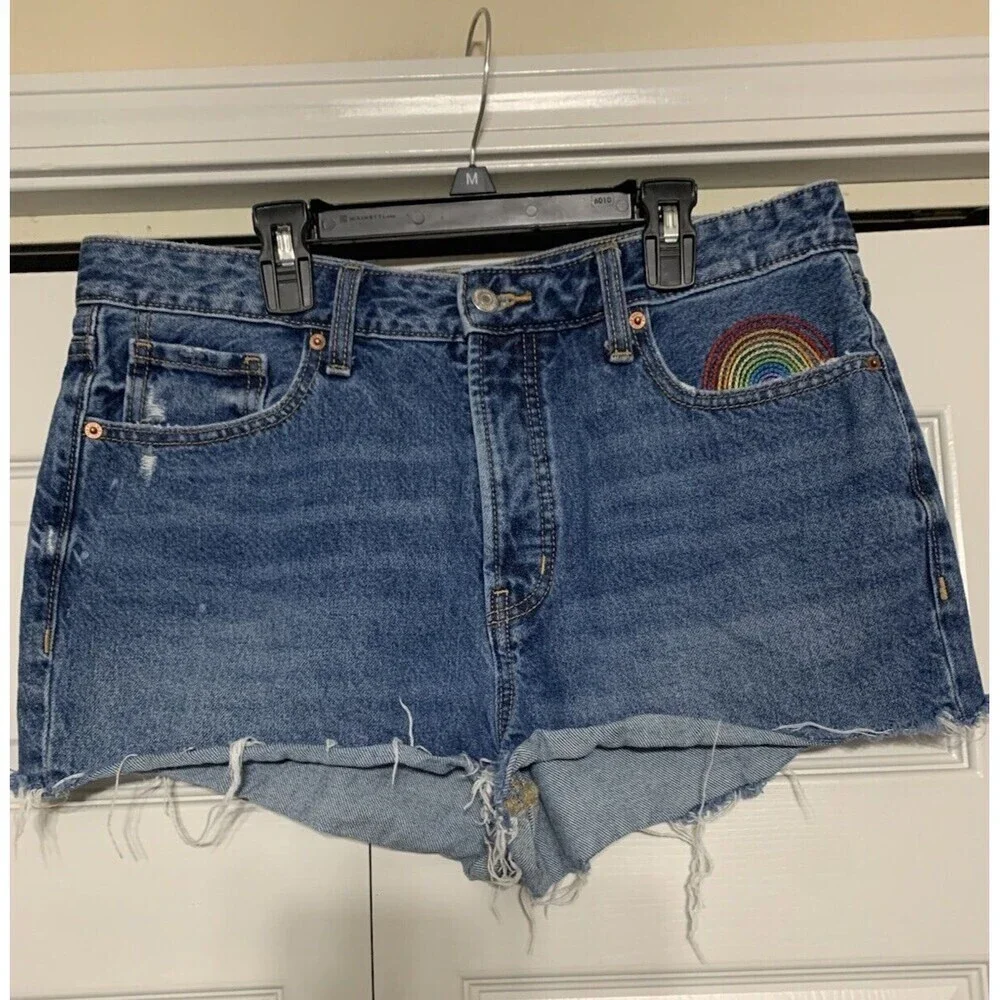 Old Navy Womens 12 O.G.‎ Short High Rise Rainbow Embellished Denim Jean Shorts